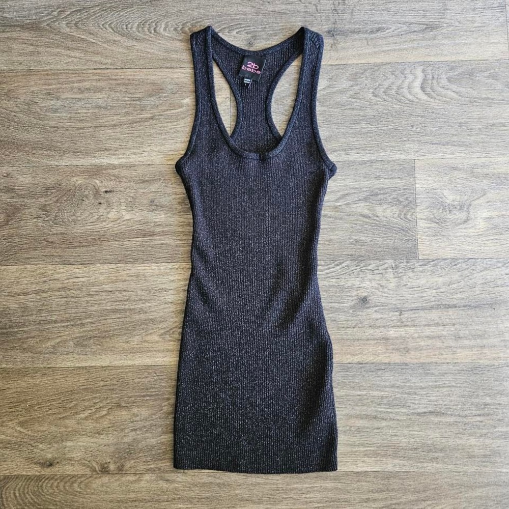 Bebe Black Sparkle Tank Top – Y2K Clubwear Racerback Glittery Fit